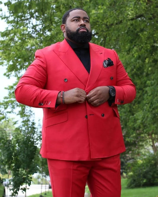 Conjunto de blazer rojo de talla grande, 2 piezas, abrigo, pantalón, traje para hombre, conjunto social, último diseño, vestido de graduación, ropa de caballero