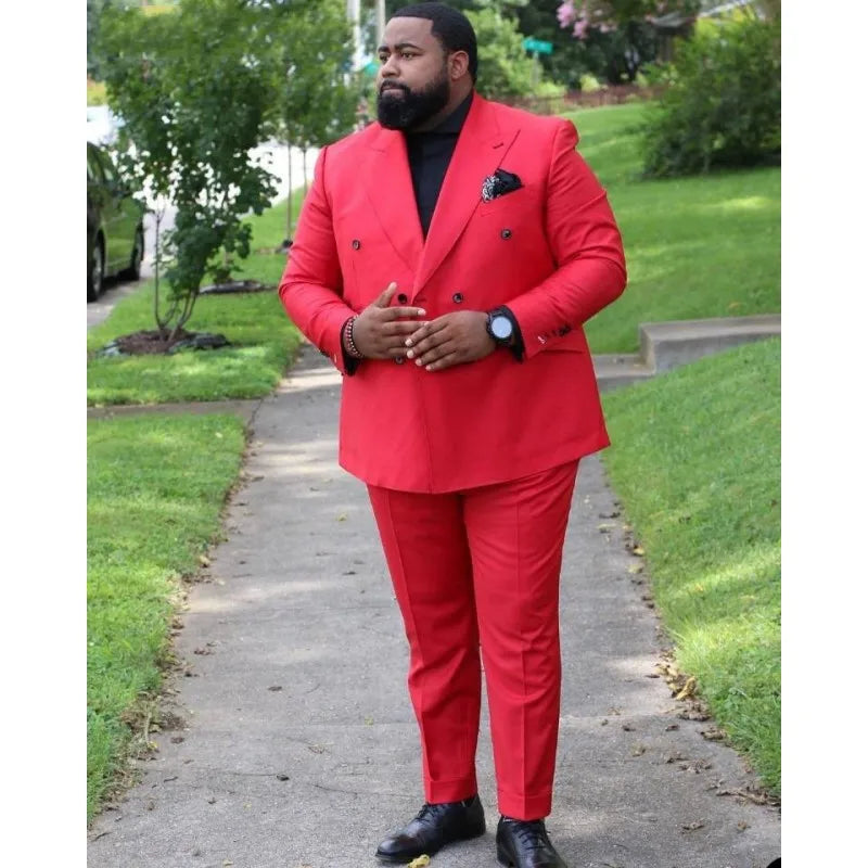 Plus Size Red Blazer Sets 2 Pc Coat Pants Male Suit For Men Social Set Design Prom Dress Gentleman Clothes