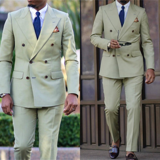 Esmoquin de boda de talla grande, cruzado, con solapa de pico, para novio, para fiesta de graduación, el mejor traje de chaqueta para hombre (chaqueta + pantalón)