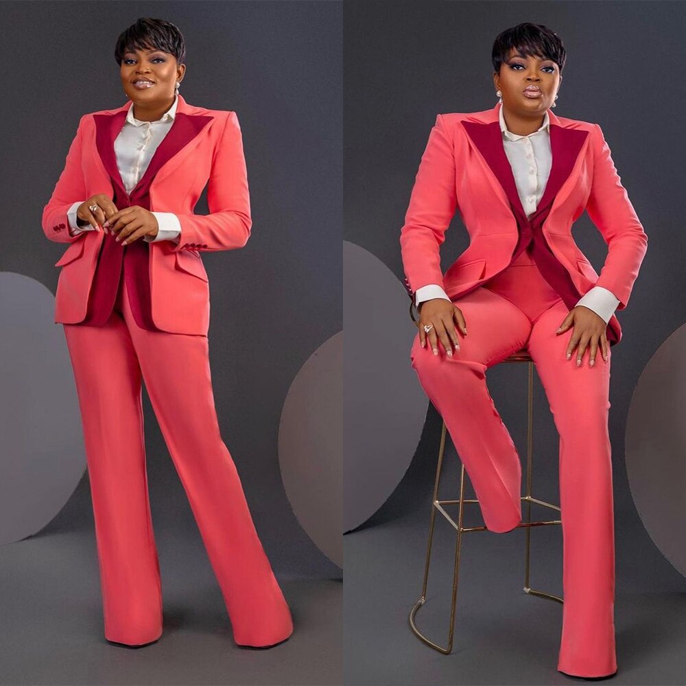 Trajes de pantalón de mujer de talla grande para boda, hechos a medida, de cintura alta, manga larga, para noche, 2 piezas 