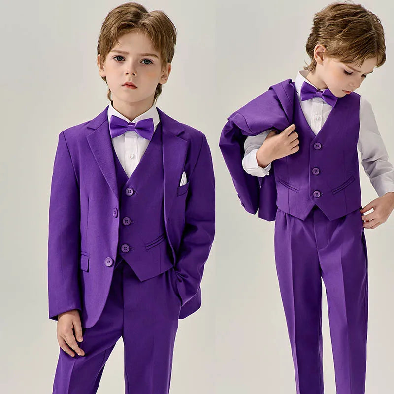 Boys Purple 5-Piece Suit Set with Jacket Vest Pants Shirt and Bow Tie