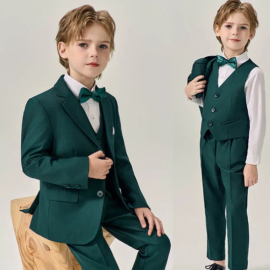Boys Purple 5-Piece Suit Set with Jacket Vest Pants Shirt and Bow Tie