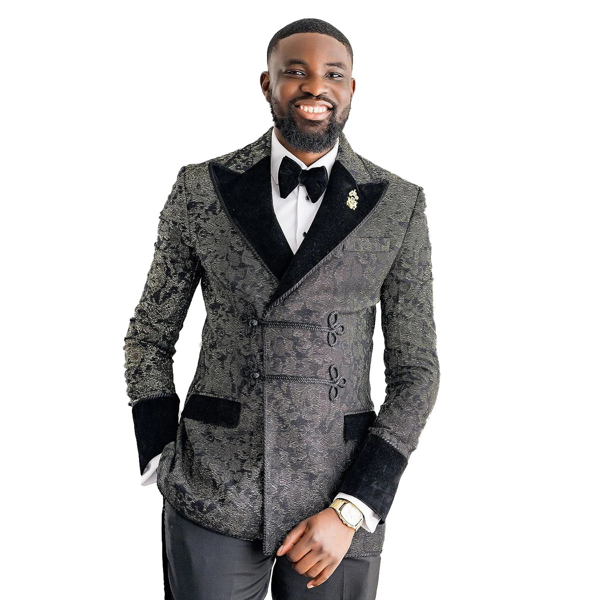 Esmoquin de novio con estampado floral, talla grande, solapa de pico, traje de pantalón para hombre, abrigo de boda entallado de 2 piezas
