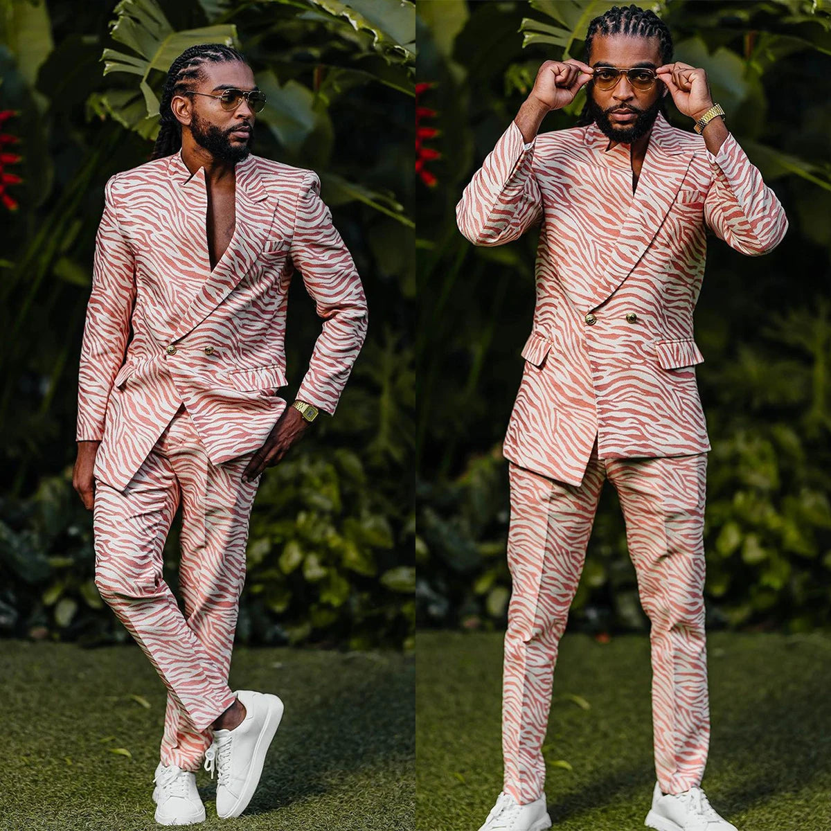 Patrons d'impression pour hommes, smoking de mariage rose croisé, 2 pièces, veste et pantalon, tenue de fête et d'anniversaire