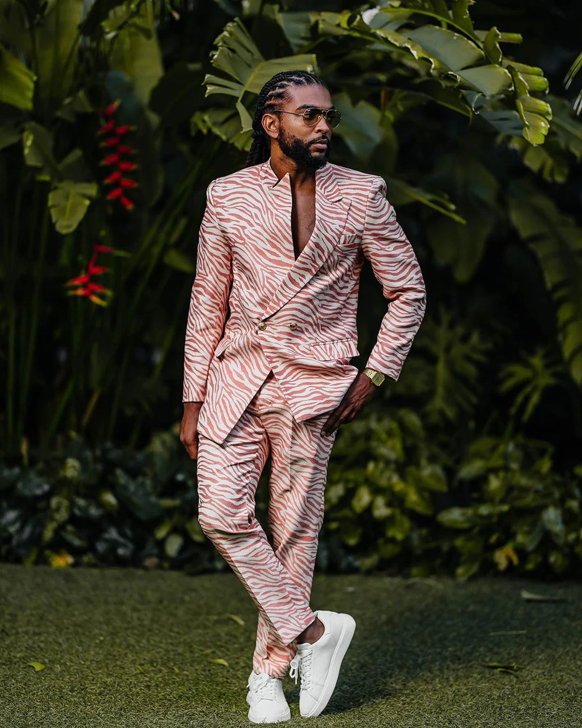 Patrons d'impression pour hommes, smoking de mariage rose croisé, 2 pièces, veste et pantalon, tenue de fête et d'anniversaire