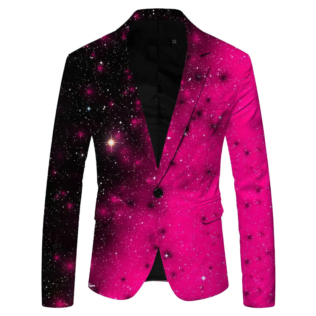 Chaqueta de traje con lentejuelas estampadas para hombre, con solapa y bolsillos, ideal para discotecas, de botonadura sencilla y manga larga, color negro. 