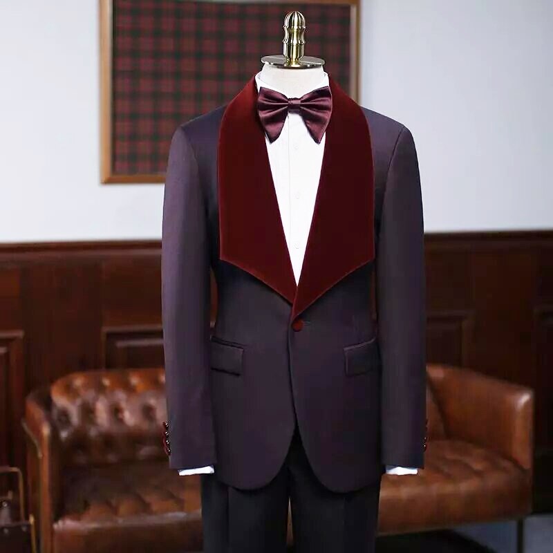 Costume homme violet classique avec veste et pantalon deux pièces, coupe slim, style business, pour mariage, occasion formelle 