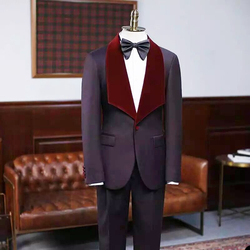 Costume homme violet classique avec veste et pantalon deux pièces, coupe slim, style business, pour mariage, occasion formelle 