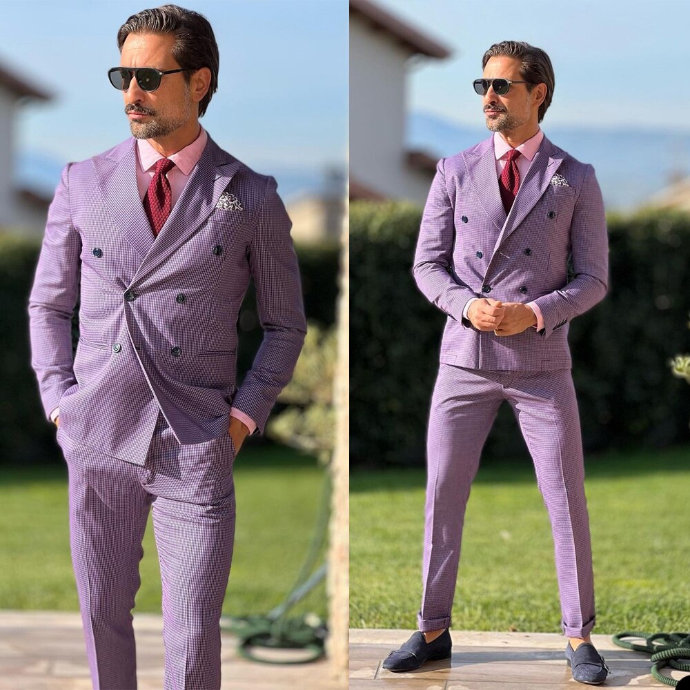 Costume classique violet pour homme, croisé, sur mesure, deux pièces, veste et pantalon, costume de créateur pour occasion formelle 