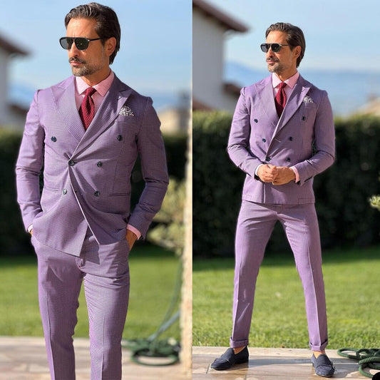 Purple Classic men Suit Double Breasted Tailor-Made Two-Pieces Jacket Pants Designer Formal Occasion Costume Made