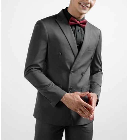 Esmoquin de boda morado cruzado, traje entallado para hombre, traje de dos piezas para padrinos de boda, traje formal de graduación (chaqueta, pantalón y corbata). 