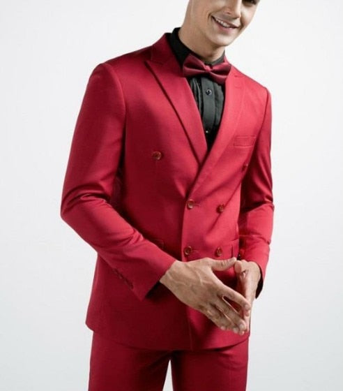 Esmoquin de boda morado cruzado, traje entallado para hombre, traje de dos piezas para padrinos de boda, traje formal de graduación (chaqueta, pantalón y corbata). 