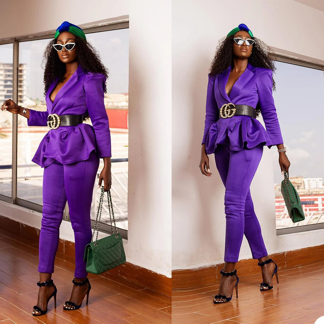 Purple Pant Suits Unique Designer Elegant Blazer Women Tuxedos Blazer For Wedding Party (Jacket+Pants)
