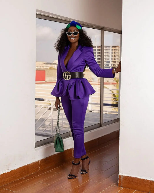 Purple Pant Suits Unique Designer Elegant Blazer Women Tuxedos Blazer For Wedding Party (Jacket+Pants)