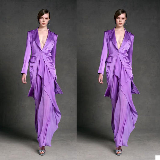 Trajes de pantalón morados para madre de la novia, para mujer, hechos a medida, holgados, para fiesta de noche, formales, cumpleaños, ropa de trabajo, 2 piezas 