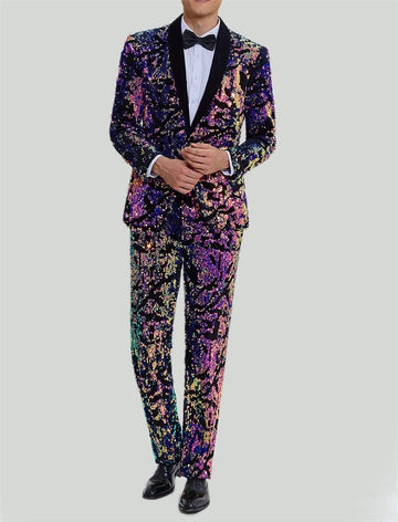 Purple Sequins Men Suits Set Blazer Wedding Tuxedo 2 Pieces Coat+Pants Prom Dress Jacket Custom Made Formal Office Male Costume