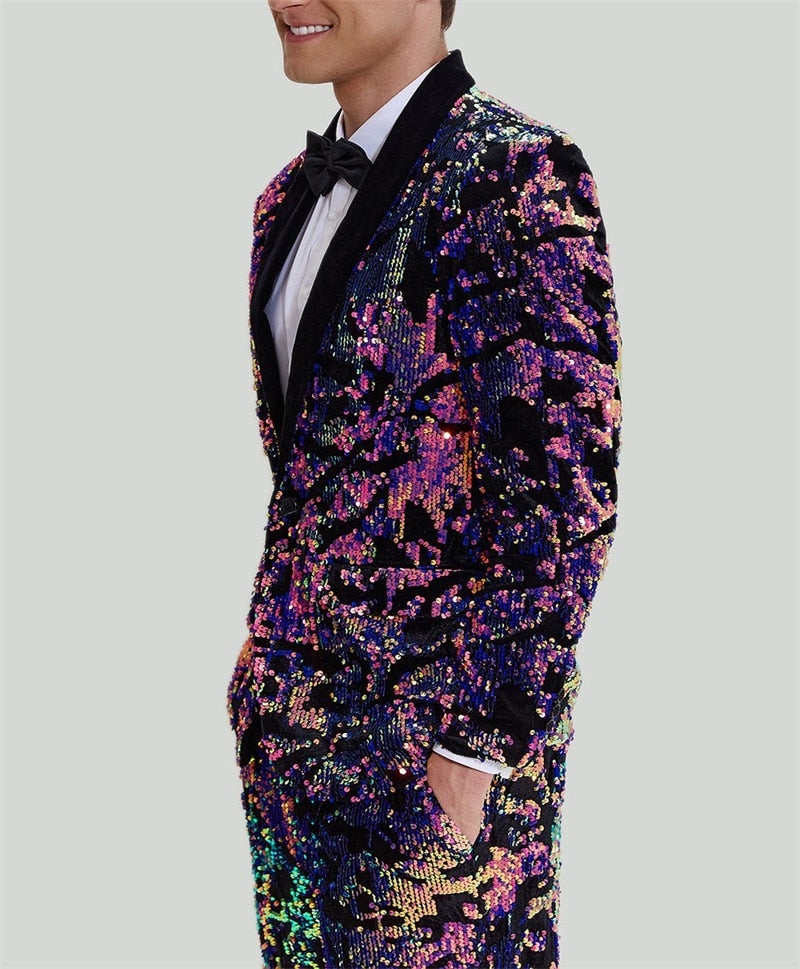 Purple Sequins Men Suits Set Blazer Wedding Tuxedo 2 Pieces Coat+Pants Prom Dress Jacket Custom Made Formal Office Male Costume