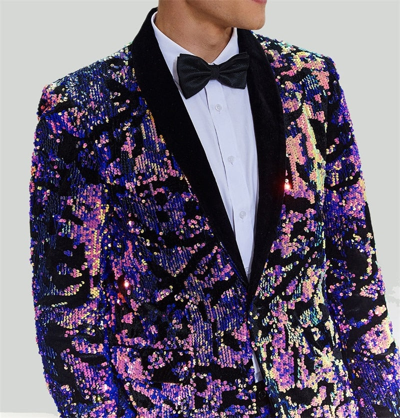 Purple Sequins Men Suits Set Blazer Wedding Tuxedo 2 Pieces Coat+Pants Prom Dress Jacket Custom Made Formal Office Male Costume