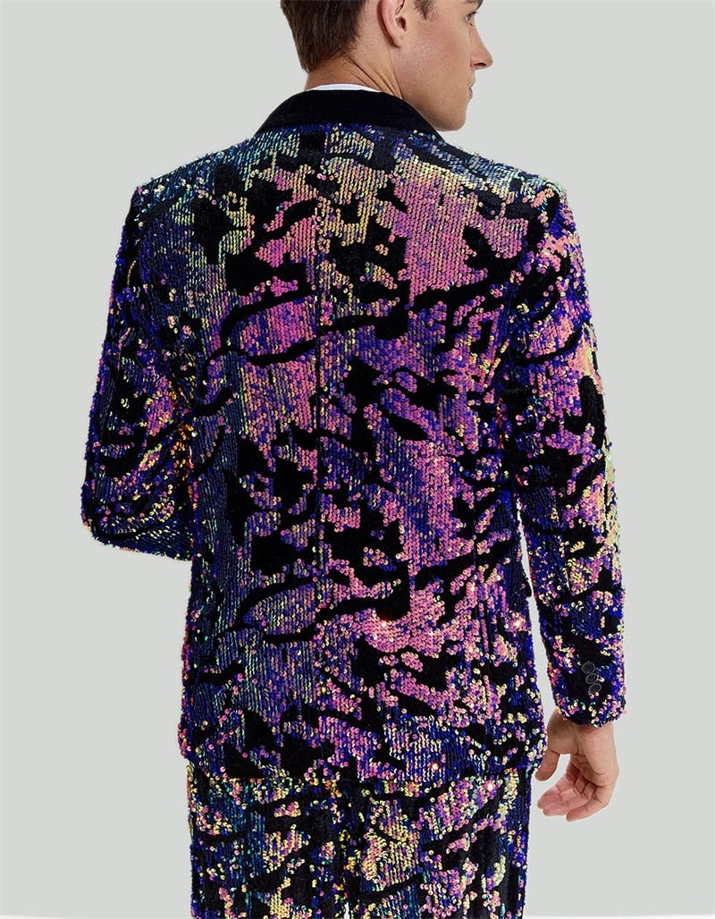 Purple Sequins Men Suits Set Blazer Wedding Tuxedo 2 Pieces Coat+Pants Prom Dress Jacket Custom Made Formal Office Male Costume