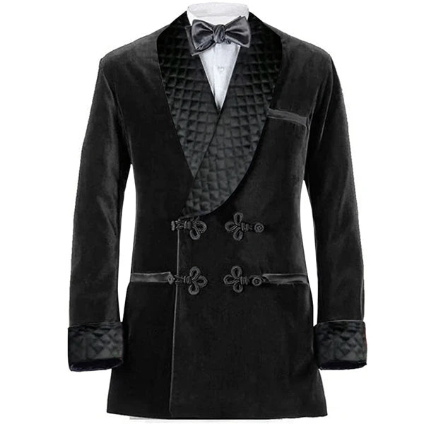 Veste de costume en velours violet pour homme, blazer long à revers châle avec double boutonnage, pour dîner, mariage, smoking