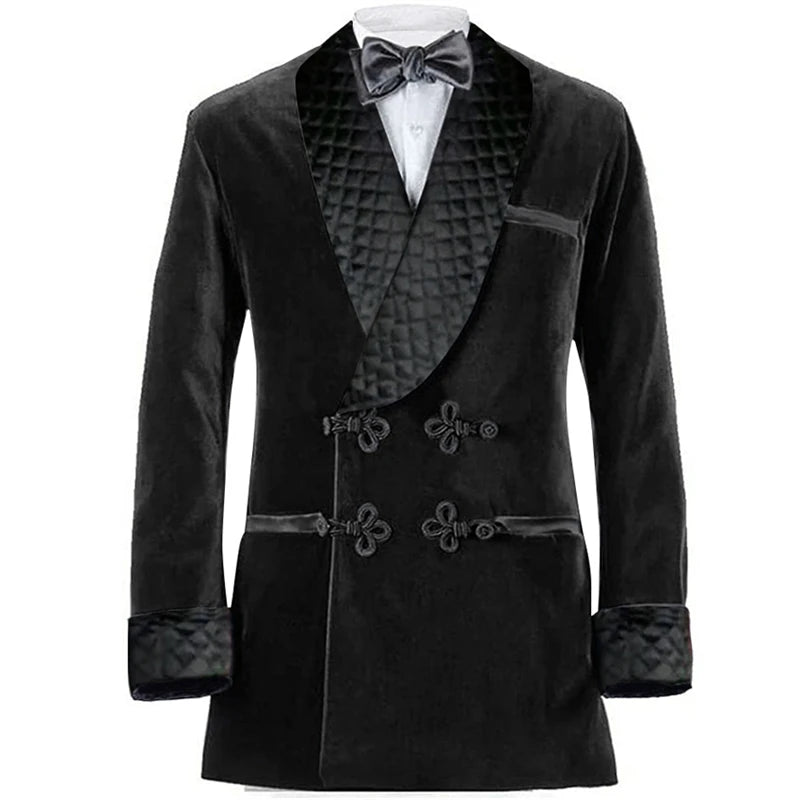 Veste de costume en velours violet pour homme, blazer long à revers châle avec double boutonnage, pour dîner, mariage, smoking