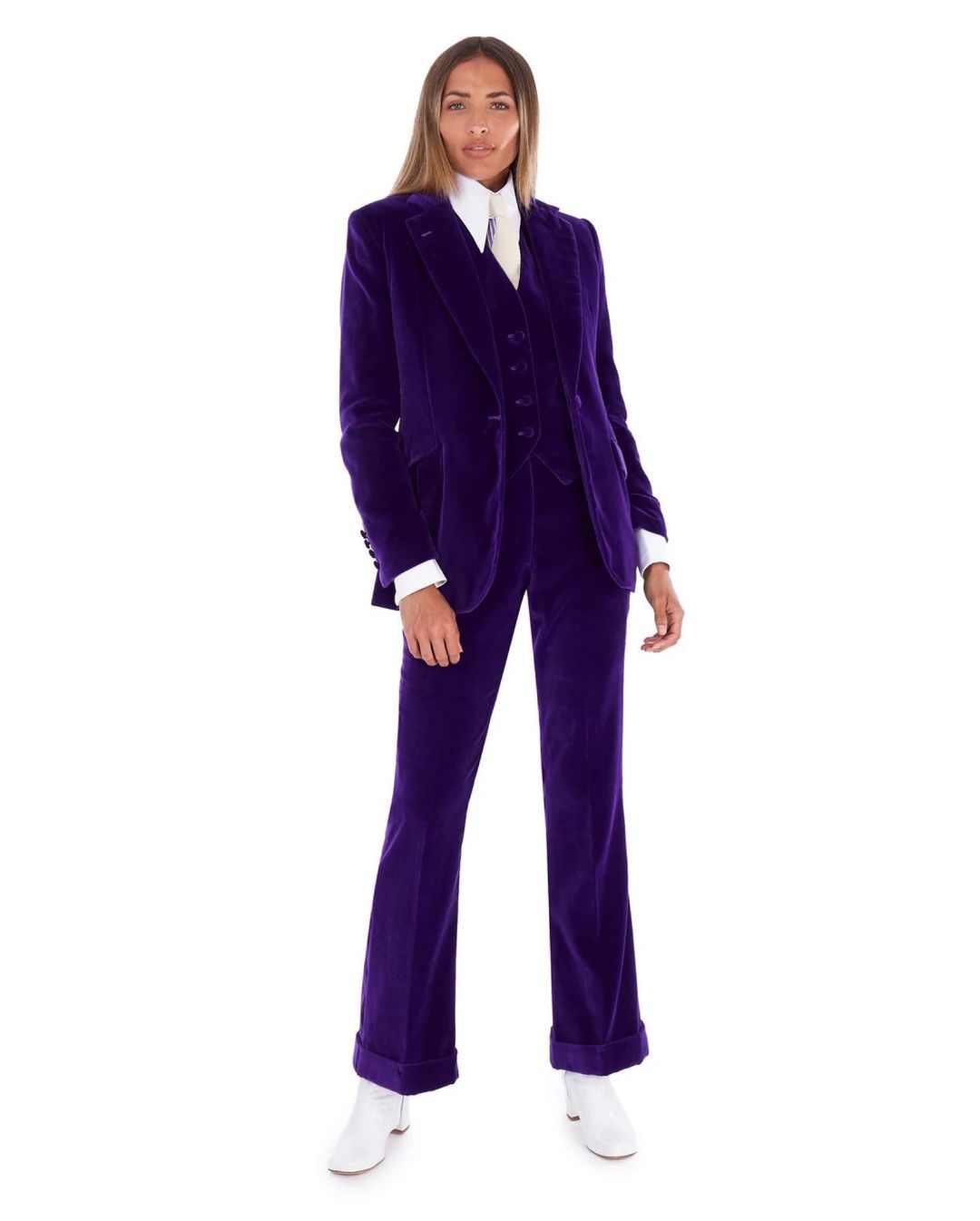 Purple Velvet Women Pants Sets Office Lady Oversize Blazer Trousers Wedding Wear 3 Pieces