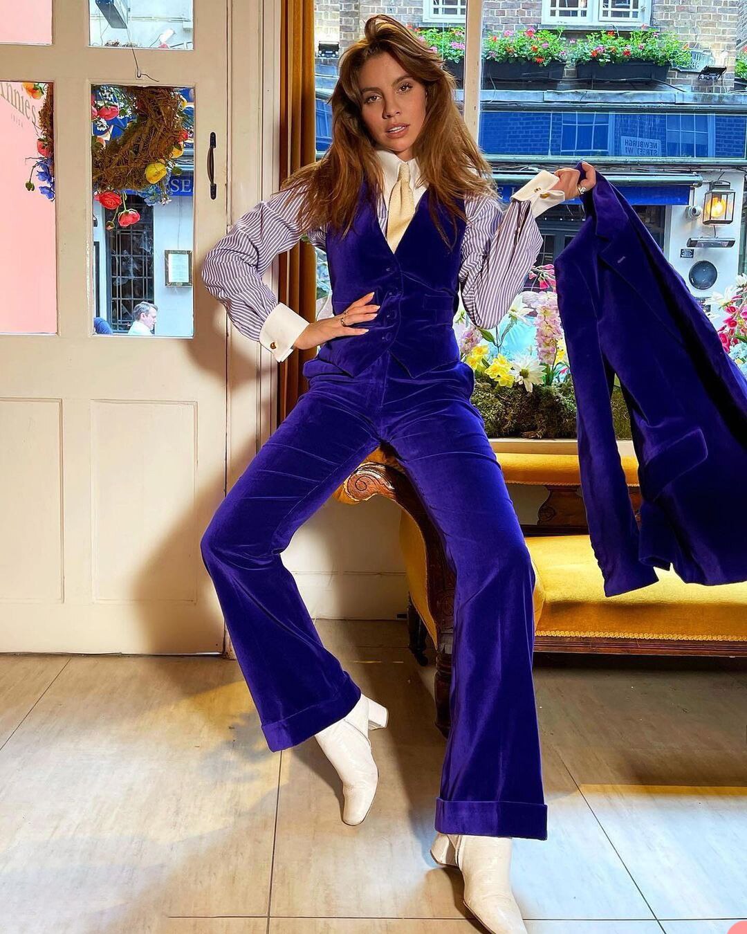 Ensemble pantalon et blazer oversize en velours violet pour femme, tenue de bureau, tenue de mariage, 3 pièces 