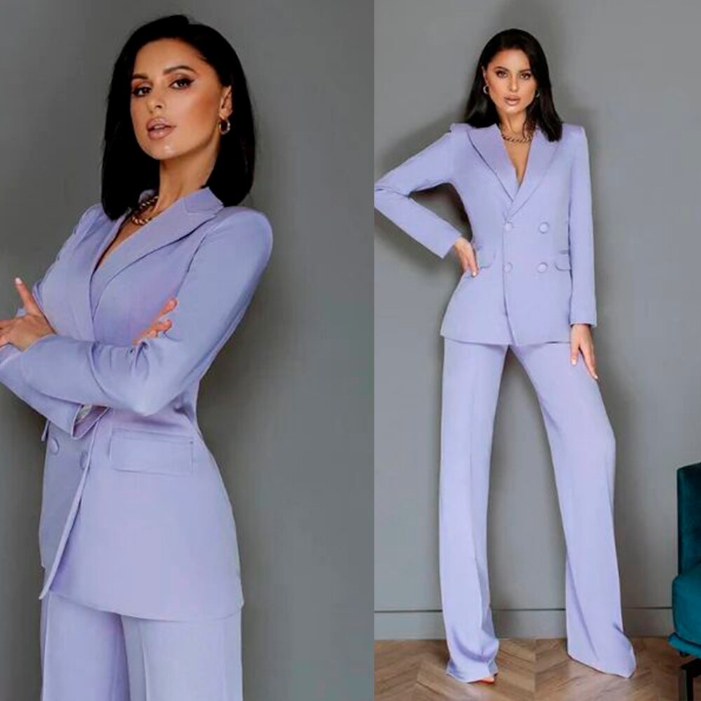 Trajes morados para mujer, blazer, botonadura, corte entallado, para fiesta, club nocturno, pantalones, traje formal, dos piezas 