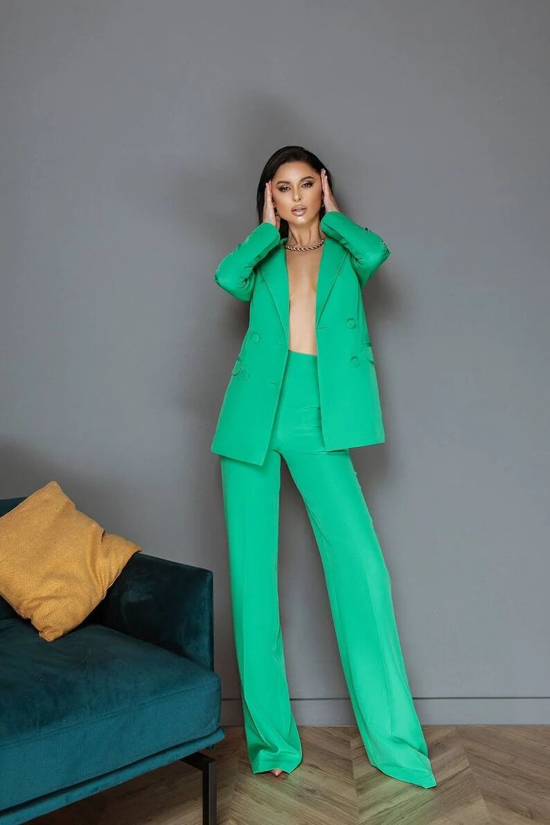 Purple Women Suits Blazer Breasted Slim Fit Party Night Club Pants Suit Formal Outfits Two Pieces