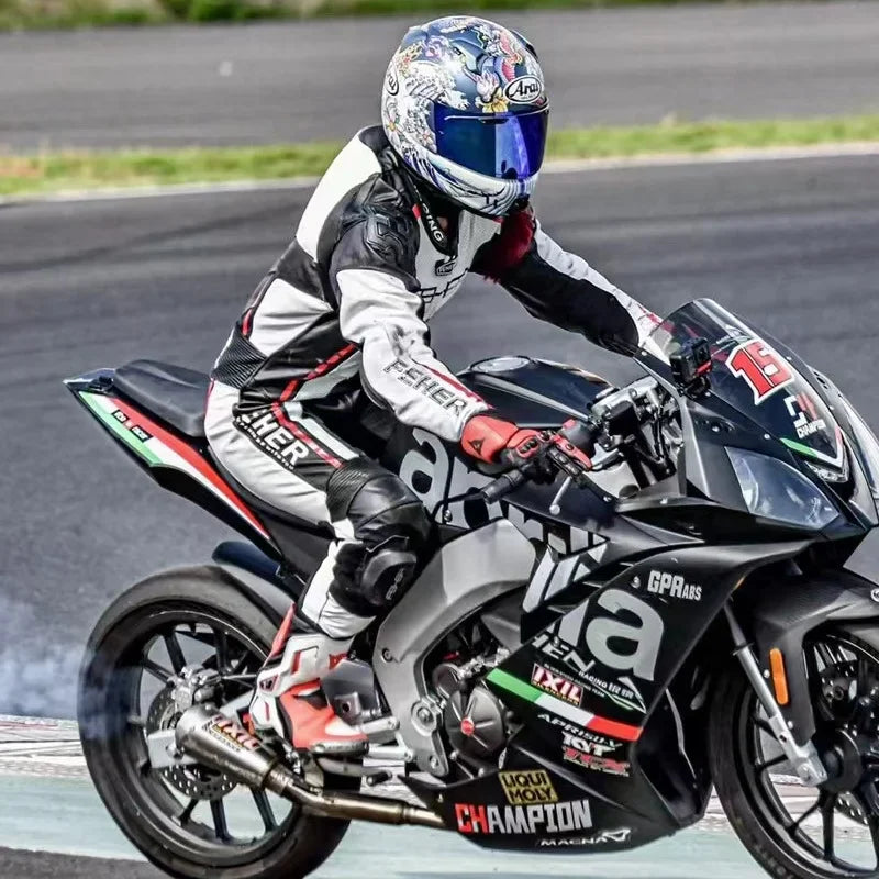 Traje de cuero de motociclismo de cuerpo entero para hombre, negro y rojo, con acolchado protector 