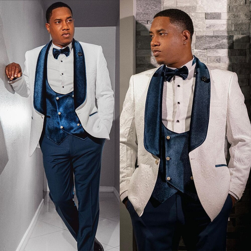 Trajes de boda clásicos con imagen real para hombre, lujosos esmóquines de tres piezas, traje de fiesta de un solo pecho para hombre, chaqueta 
