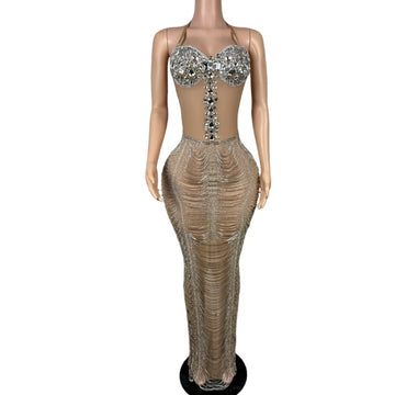 Superbe robe longue dos nu scintillante en cristal argenté pour bal de promo – Robe de soirée élégante et sexy pour filles noires 
