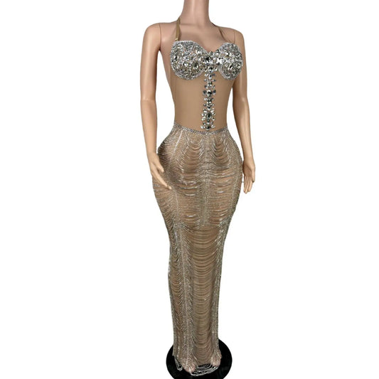 Superbe robe longue dos nu scintillante en cristal argenté pour bal de promo – Robe de soirée élégante et sexy pour filles noires 