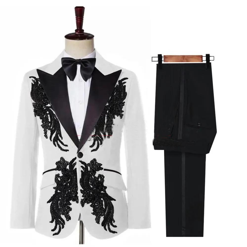Stylish Red 3-Piece Slim Fit Tuxedo Suit for Men with Embellished Jacket, Perfect for Weddings and Formal Events