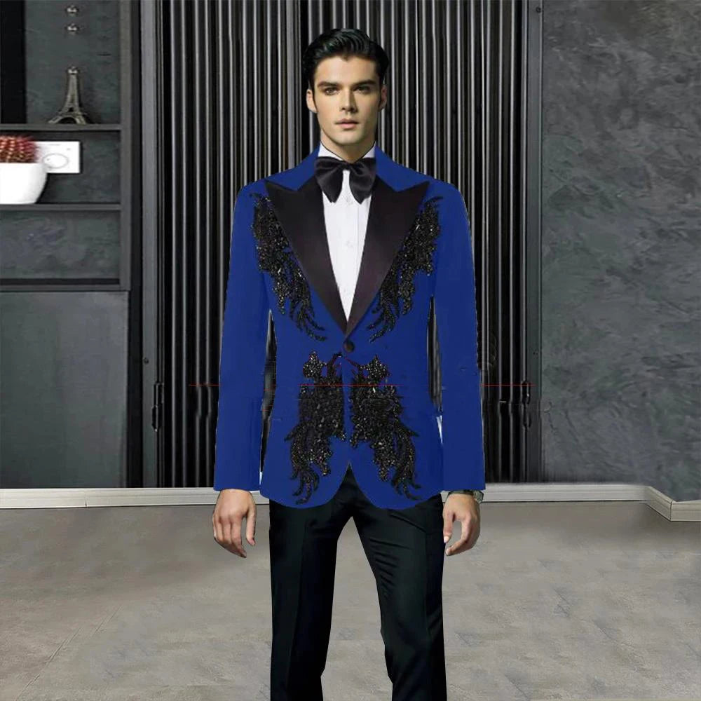 Stylish Red 3-Piece Slim Fit Tuxedo Suit for Men with Embellished Jacket, Perfect for Weddings and Formal Events