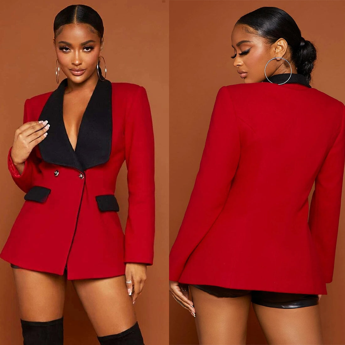 Red Black Blazer Jacket Slim Fit Long Sleeve Formal Wedding Tuxedos Prom Evening Wear One Piece
