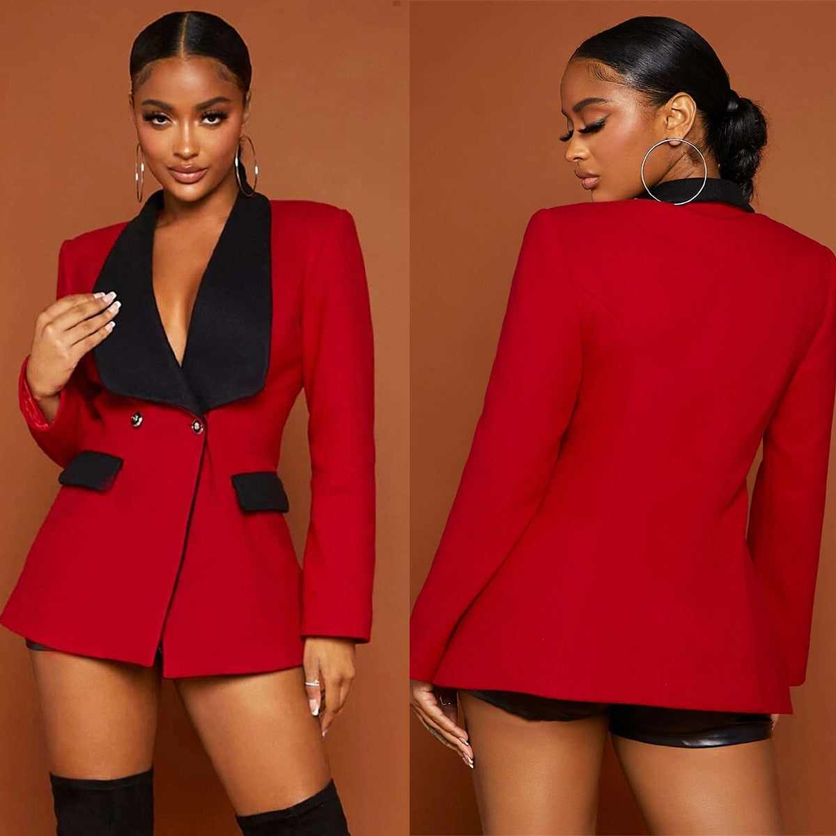 Red Black Blazer Jacket Slim Fit Long Sleeve Formal Wedding Tuxedos Prom Evening Wear One Piece