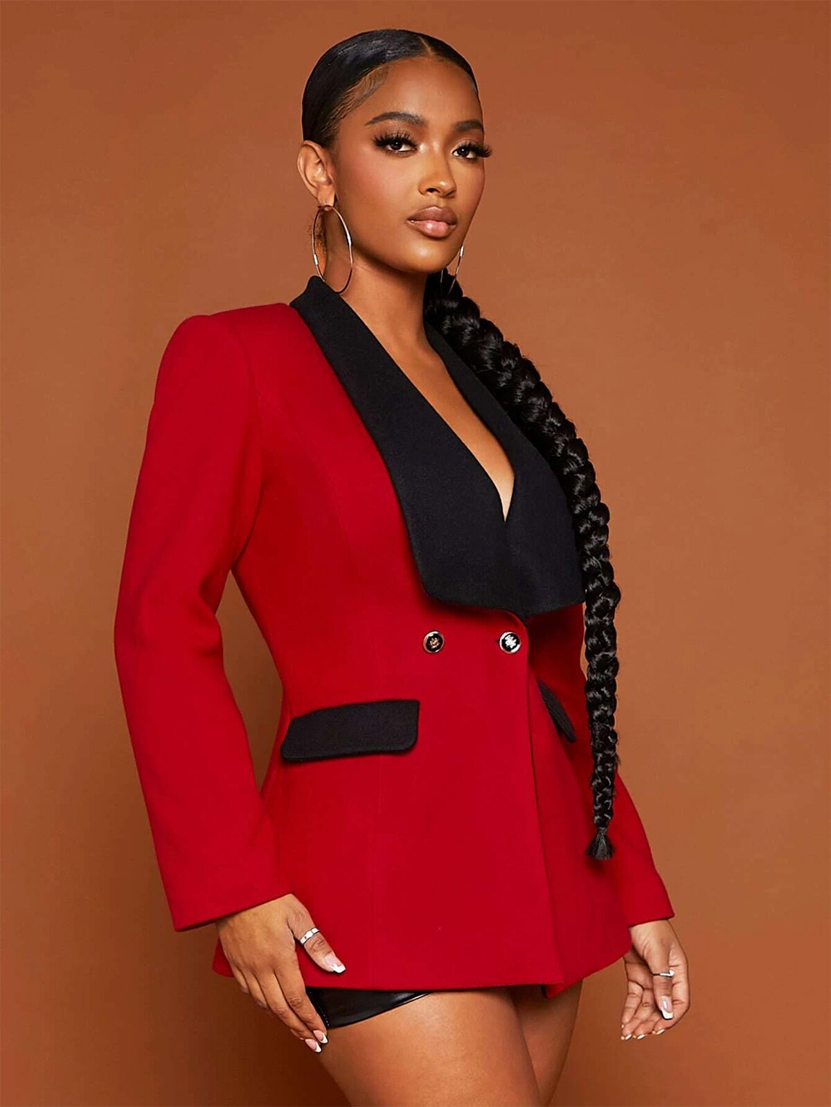 Red Black Blazer Jacket Slim Fit Long Sleeve Formal Wedding Tuxedos Prom Evening Wear One Piece