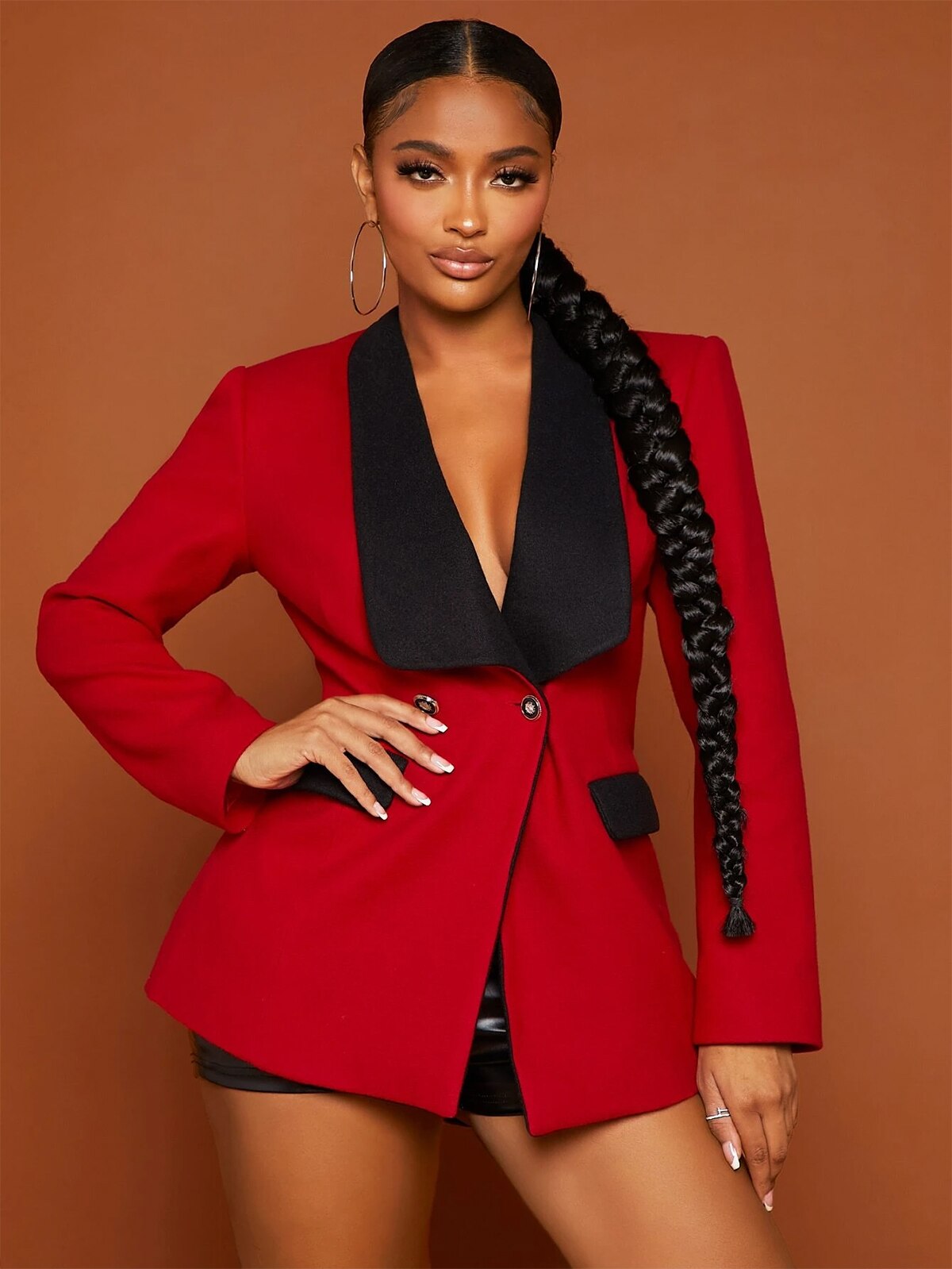 Red Black Blazer Jacket Slim Fit Long Sleeve Formal Wedding Tuxedos Prom Evening Wear One Piece