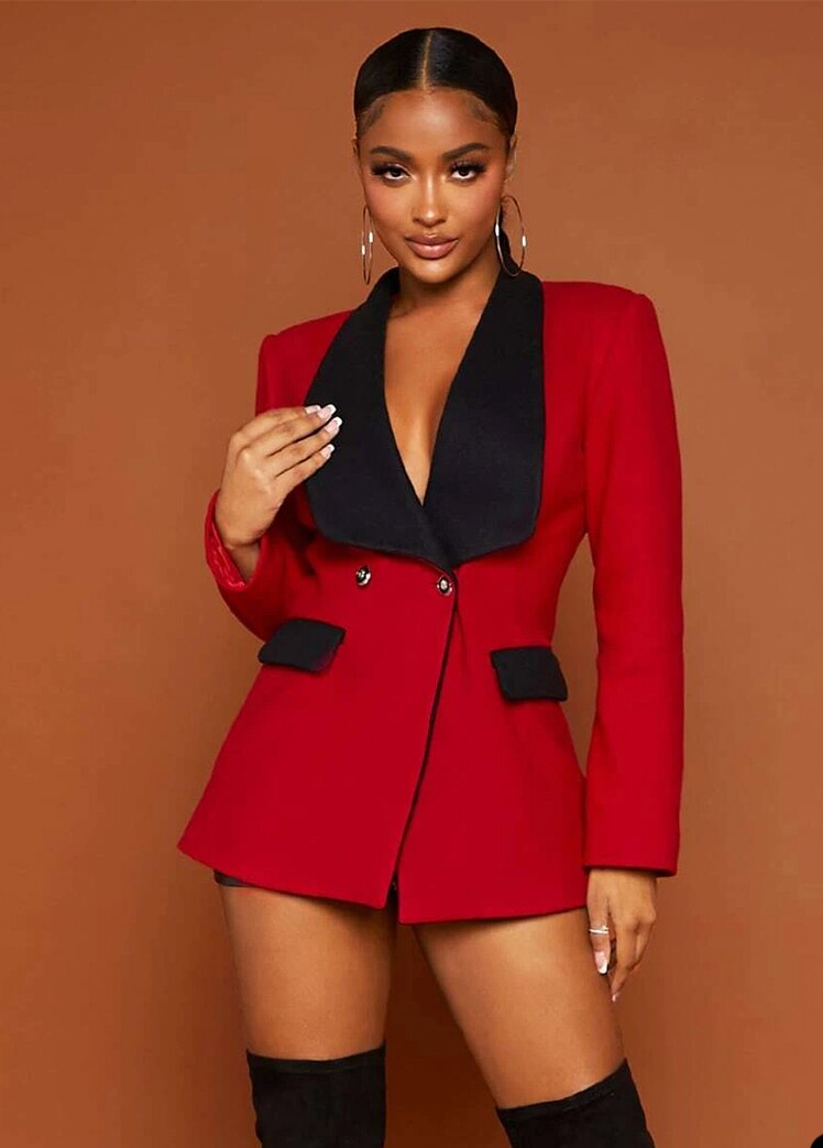 Red Black Blazer Jacket Slim Fit Long Sleeve Formal Wedding Tuxedos Prom Evening Wear One Piece