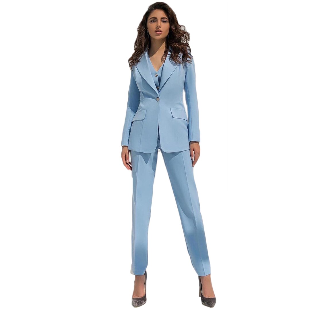 Blazer bleu ciel pour femme, tenue de soirée, de mariage, de travail, de loisirs, de club (veste, gilet et pantalon) 