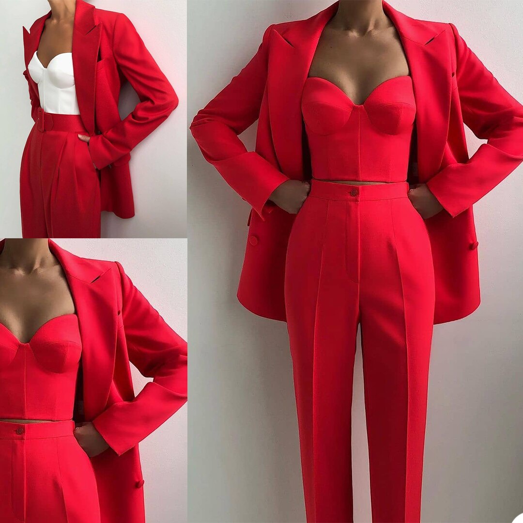 Blazer Suits Women Pants Suit Leisure Loose Ladies Club Party Wedding Outfit (Jacket+Pants)