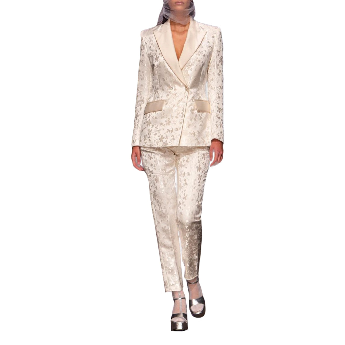 Women Pants Suits Floral Pattern Wedding Tuxedos Prom Evening Party Wear 2 Pieces