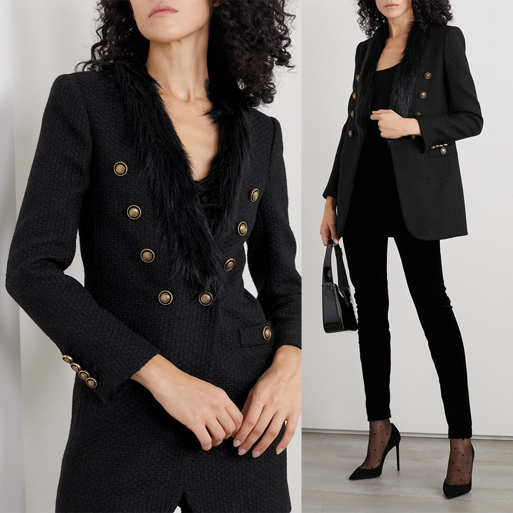 Ensemble de smoking noir chaud en plumes d'autruche pour femme, tenue de soirée, blazer, tenue de cérémonie pour mariage (veste + pantalon) 