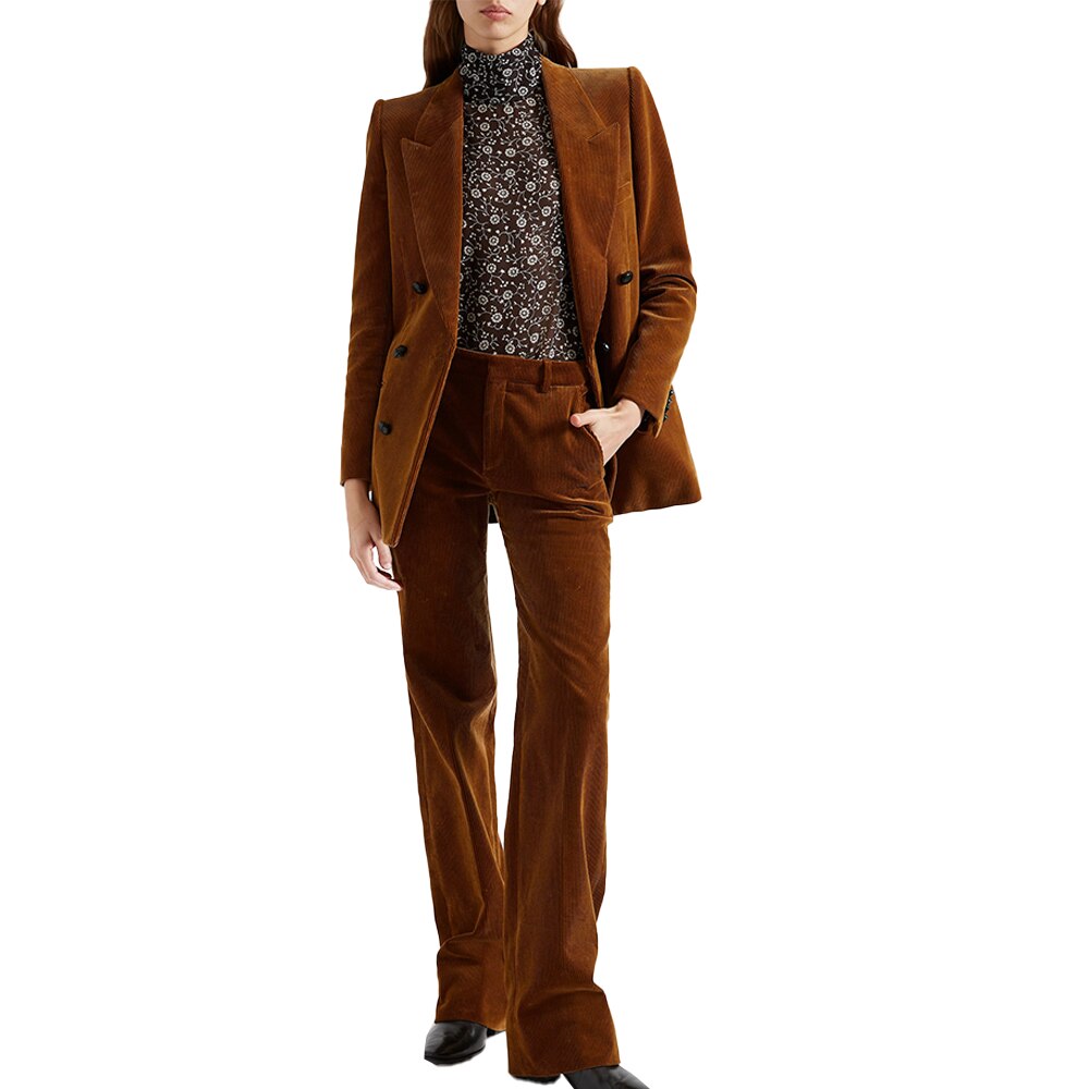 Ensemble veste et pantalon pour femme, smoking épais et chaud en velours côtelé, tenue de soirée ou de mariage 