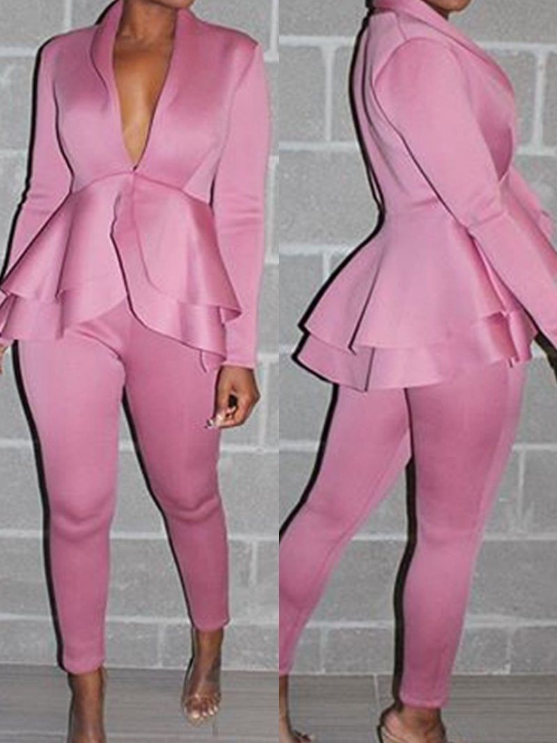 Conjunto de traje para mujer, esmoquin rosa y amarillo con volantes, para fiesta de noche, pantalones ajustados, ropa formal para boda (chaqueta + pantalón) 