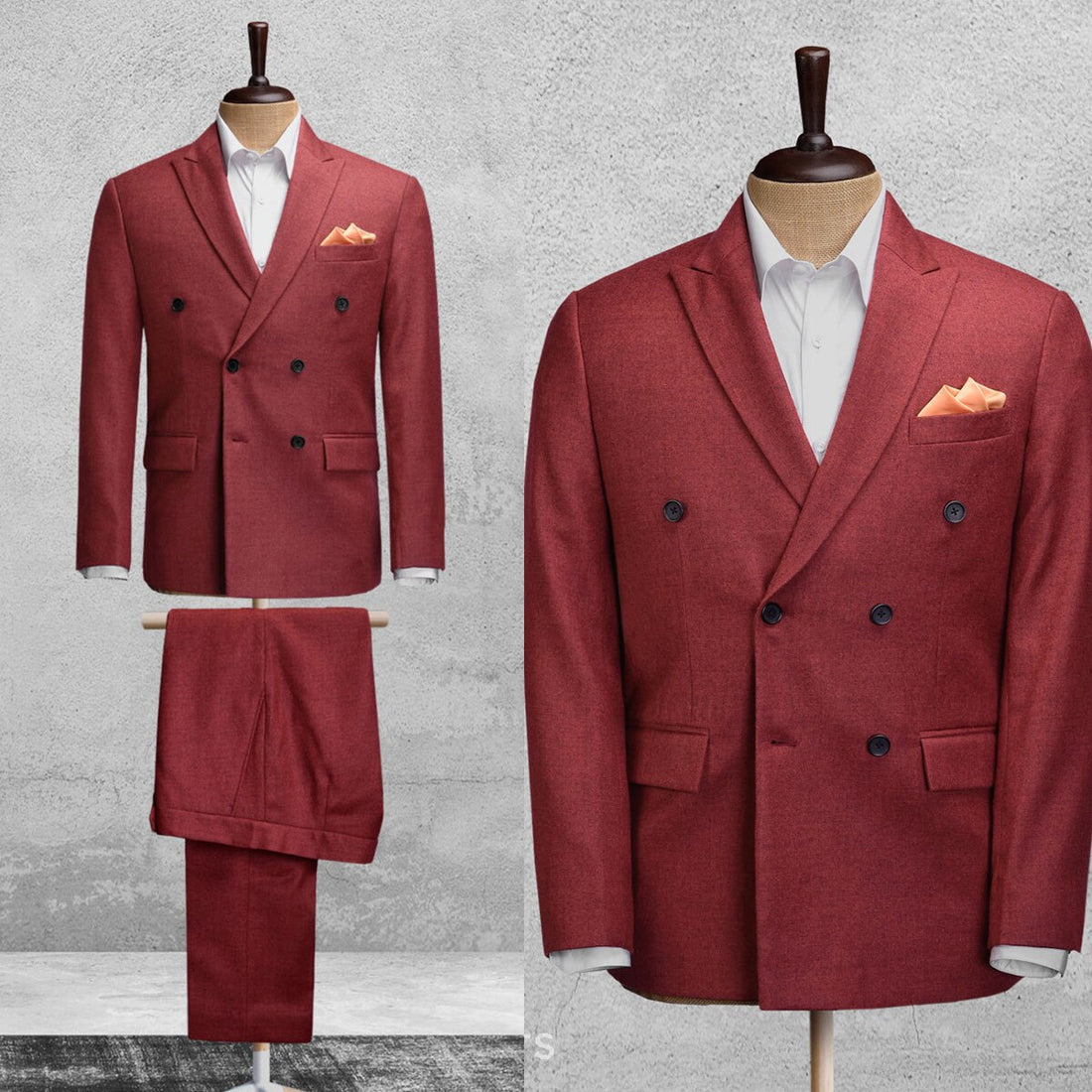 Costume classique rouge pour homme, veste et pantalon croisés, sur mesure, pour marié, mariage, occasion formelle 