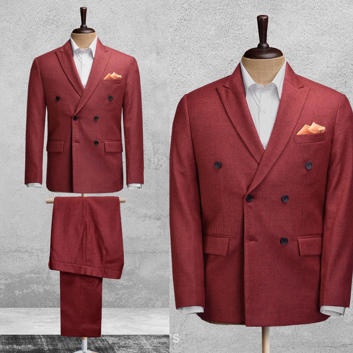 Costume classique rouge pour homme, veste et pantalon croisés, sur mesure, pour marié, mariage, occasion formelle 