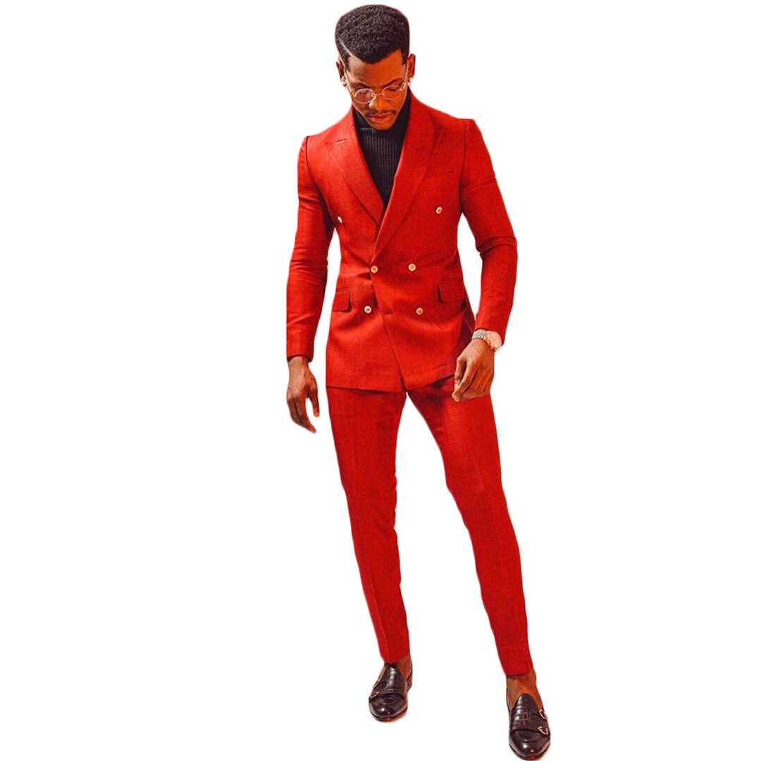Red Double Breasted men Customized Wedding Tuxedos Plus Size Dinner Prom Party Blazer Suits  (Jacket+Pants)