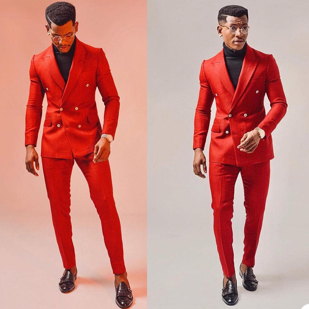 Smoking de mariage rouge croisé pour homme, grande taille, personnalisé, pour dîner, bal, soirée, blazer (veste + pantalon)